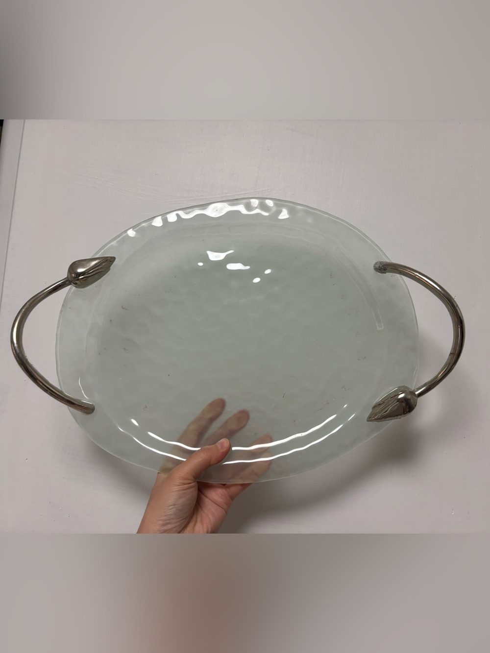Michael Aram Frosted Crystal Tray Tulip Handles 16.5 X 12.5